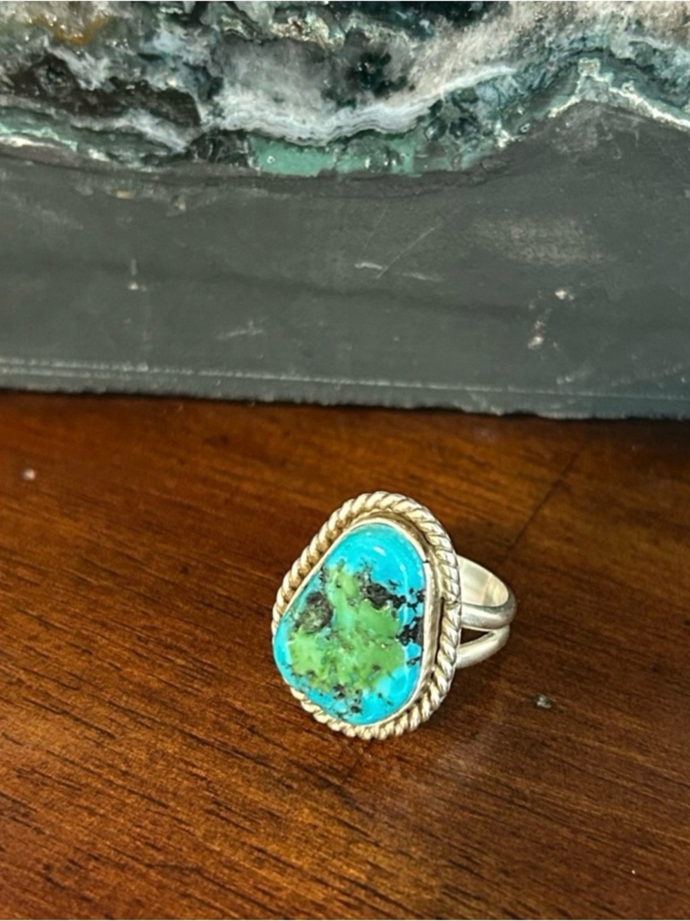 Sterling Silver Turquoise & Chrysocolla Statement Ring - Teal Green